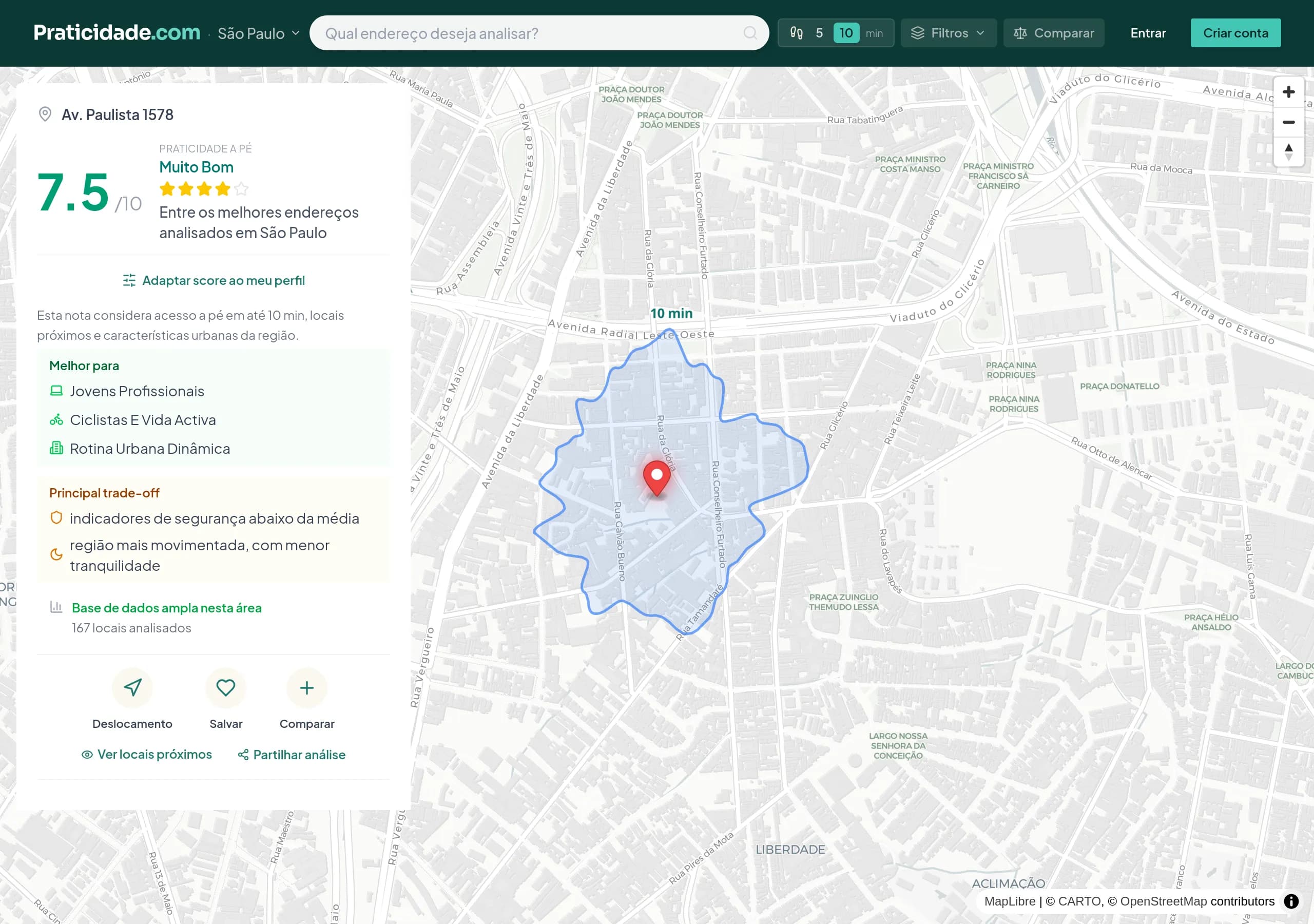 An{'\u00e1'}lise de praticidade da Av. Paulista 1578 — Score 6.1/10 Bom
